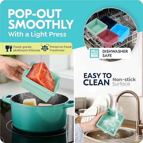 Silicone Soup Freezer Molds with Lids, 2 Cup Extra Large Ice Cube Tray, BPA-Free, Perfect for Freezing Broth, lasagna, Baked Goods, Meal Prepping and More, Dishwasher, Microwave & Oven Safe - 4 Pack