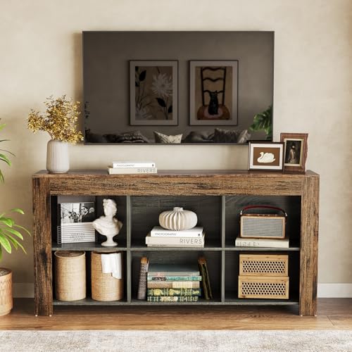 LITTLE TREE TV Stand with Storage, 63-Inch Entertainment Center with Shelves, Modern Media Console for Television up to 65" for Living Room, Bedroom, Brown + Dark Gray