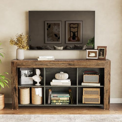 LITTLE TREE TV Stand with Storage, 63-Inch Entertainment Center with Shelves, Modern Media Console for Television up to 65" for Living Room, Bedroom, Brown + Dark Gray