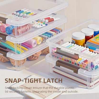 Citylife 3 PCS Plastic Storage Bins with Latching Lids Portable Project Case Clear File Box Stackable Storage Containers for Organizing A4 Paper, Photo, Document, Scrapbook