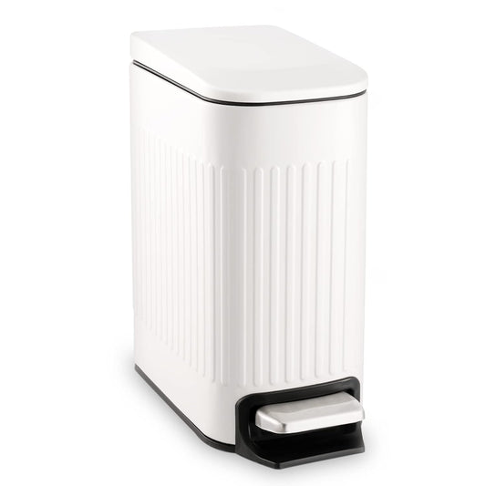 TrashAid Slim Bathroom Trash Can with Lid Soft Close & Pedal, 1.6Gal, White | Removable Inner Bucket, Stainless Steel Garbage Can, Small Wastebasket for Toilet/Office/Bedroom, Retro Design, Odor Control