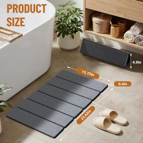 Luxspire Stone Bath Mat, Diatomaceous Earth Bath Mat 24x16 in, Dark Gray | Quick & fast drying diatomaceous earth, Non-slip rubber base, Easy-clean surface for bathroom floor & outside shower