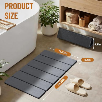 Luxspire Stone Bath Mat, Diatomaceous Earth Bath Mat 24x16 in, Dark Gray | Quick & fast drying diatomaceous earth, Non-slip rubber base, Easy-clean surface for bathroom floor & outside shower