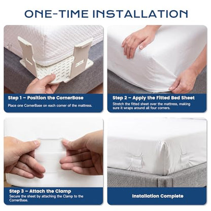 Sheet Holders – 4 Pack Bed Sheet Holders for Corners, Sheet Fasteners for Keeping Sheets from Slipping, Fitted Sheet Holder for Mattress (Beige) | Sheet Holders - Sleep Soundly Without Worrying About Lifted Sheets.