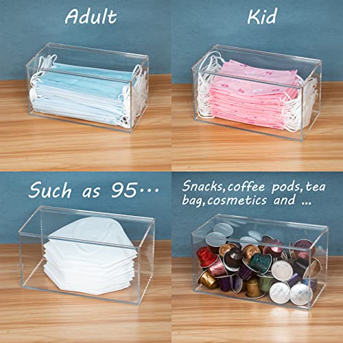 Face Mask Dispenser Acrylic Masks Storage Box Hygiene Station with Cover for Disposable Masks, Tabletop Holder, High Clarity Mask Case for Home Office Car
