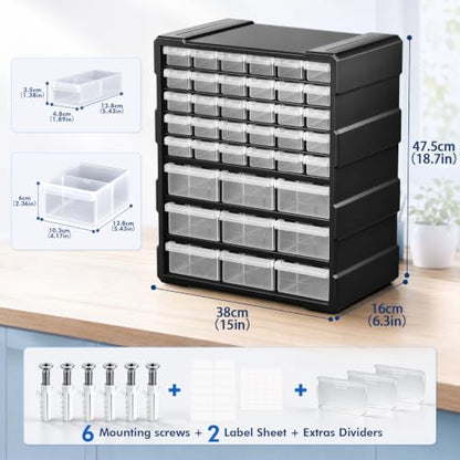 Drawer Organizer for Garage Building Bricks Storage,Thicker Craft Organizers Storage with Dividers Labels for Hardware,Screws,Nuts Bolts,Teacher Toolbox,Charms,Beads,Craft,Scrapbook