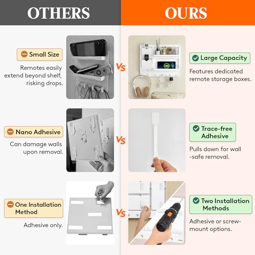 Lifewit Plastic Bedside Wall Shelf, Adhesive Floating Shelves Dorm Decor | Bedroom Essentials for Key, Remote Control, Glasses, Phone, Earbuds Storage, College, RV, Bunk Bed Wall Organizer