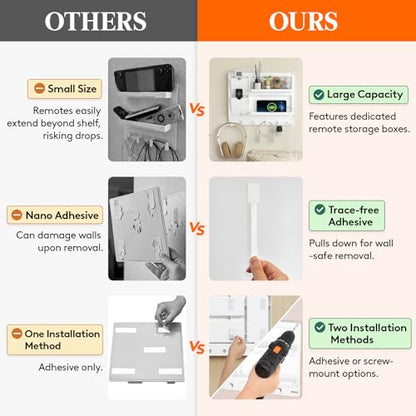 Lifewit Plastic Bedside Wall Shelf, Adhesive Floating Shelves Dorm Decor | Bedroom Essentials for Key, Remote Control, Glasses, Phone, Earbuds Storage, College, RV, Bunk Bed Wall Organizer