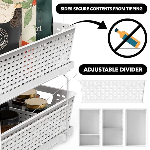 Simple Houseware 2 Tier Pull-Out Sliding Drawer Under Sink Storage, White | Great for Kitchen Bathroom Tray Shelf Organizer