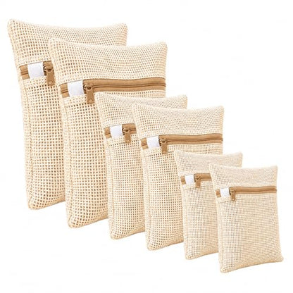 6-Pack Laundry Bags, Durable Cotton Mesh with Sturdy Zipper, Breathable Mesh Fabric, Ideal for Washing Underwear, Pants, Shoes, Socks and Delicate Garments