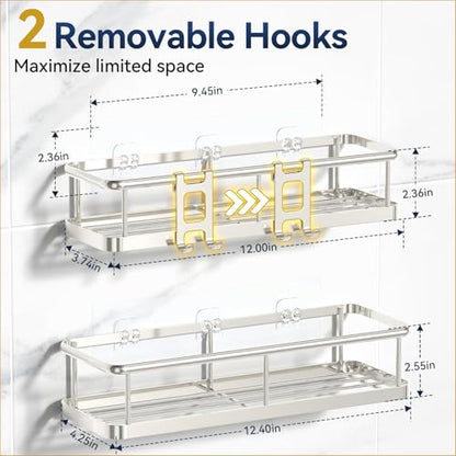 Shower Caddy Adhesive, Rustproof Shower Organizer, Large Capacity Shower Shelves for Inside Shower, No Drilling Bathroom Organizers and Storage for Home Decor （2 Pack Silver）