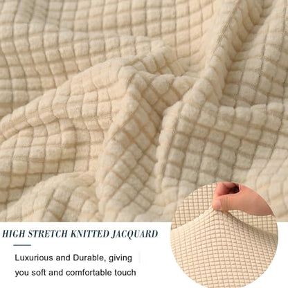 ANWUCHEN Ottoman Cover - High Stretch Knitted Jacquard Fabric, Medium Beige, Square, Furniture Cover Type, for Seating Stool, 18x30x25 inches, 0.45 lbs, Protective, Washable, Anti Slip