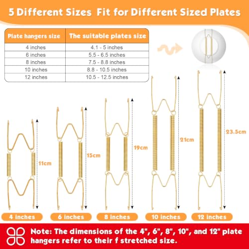 14 pcs Plate Hangers for The Wall, 4/6/8/10/12 Inch Invisible Decorative Wall Plate Hangers, Stainless Steel Plates Walls Hanger for Display Various Sizes with Hooks for Decorative