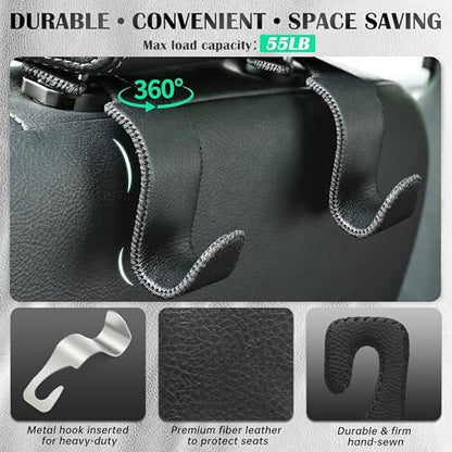Car Seat Headrest Hook Universal Vehicle Storage Hanger Leather with Metal Car Seat Back Organizer for Handbag Purse Coat Black 4 Pack