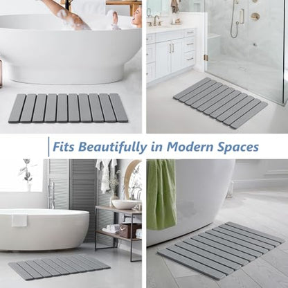 AWW Foldable Stone Bath Mat, Diatomaceous, 23.6"x15.5", Grey | Quick-dry surface, super absorbent, easy-clean finish, non-slip mat included, and compact storage for small bathrooms