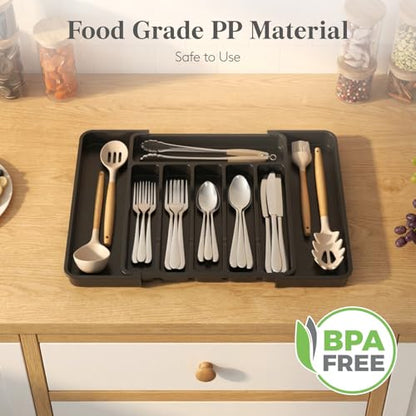 Adjustable Silverware Drawer Organizer, Expandable... (Black | Plastic)