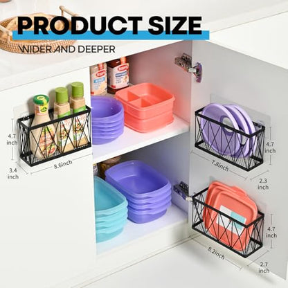 3 Pack Cabinet Organizer - Adhesive Lid Organizer Slim Space Wall Mounted Inside Cabinet Door Storage for Kitchen, Bathroom, Pantry, Under Sink