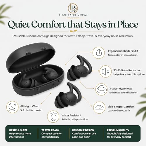 3-in-1 Sleep Kit for Women & Men - Eye Mask for Sleeping, Reusable Silicone Earplugs & 30 Nasal Strips | 3D Contoured Blackout Memory Foam | Travel Set for Snoring Relief | by Lumen and Bloom