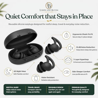 3-in-1 Sleep Kit for Women & Men - Eye Mask for Sleeping, Reusable Silicone Earplugs & 30 Nasal Strips | 3D Contoured Blackout Memory Foam | Travel Set for Snoring Relief | by Lumen and Bloom