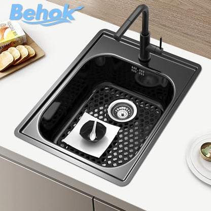 2 Pack Silicone Sink Protector Mat for Kitchen Sink Rear Drian Black | 13-9/16" x 11-5/8" Non-Slip Heat-resistant and Durable Silicone Grid
