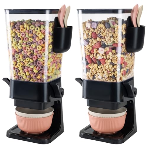 Cereal Dispenser Countertop Black 2 Pack with Bowl... (Black - 2pack | Plastic)