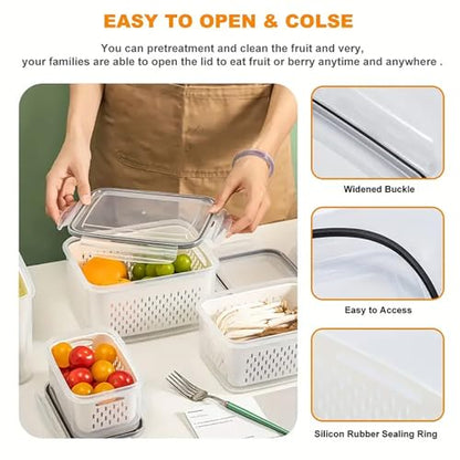 3pcs 4 in 1 Fruit Storage Containers for Fridge with Removable Colanders