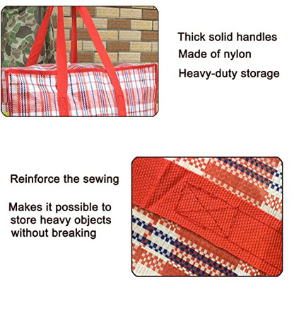 Heavy Duty Extra Large Moving Bags, 168L Oversize Organizer Storage Bags With Durable Zippers for Clothes Comforter Pillow, Waterproof Totes for Carrying Camping Bedding (Set of 4) - Red Checkered