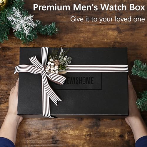 BEWISHOME Watch Case, 20-Slot Watch Box Organizer with Large Glass Lid | Watch Cases for Men with Removable Watch Pillows, Synthetic Leather, Watch Storage Box, Watch Display Case, Black SSH04C