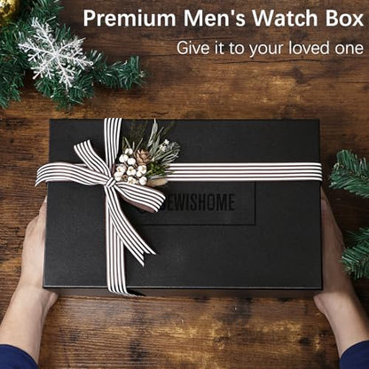 BEWISHOME Watch Case, 20-Slot Watch Box Organizer with Large Glass Lid | Watch Cases for Men with Removable Watch Pillows, Synthetic Leather, Watch Storage Box, Watch Display Case, Black SSH04C
