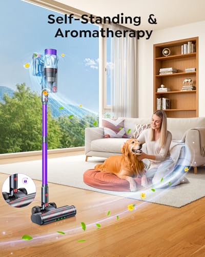 Cordless Vacuum Cleaner 70min/650W/55KPA, Self-Standing Vacuum Cleaners for Home with 3.3Ft Hose & Auto Mode, Wall Mount Charging, Stick Vacuums with Fragrance, Dust-Scraper for Hardwood Floor/Car/Pet