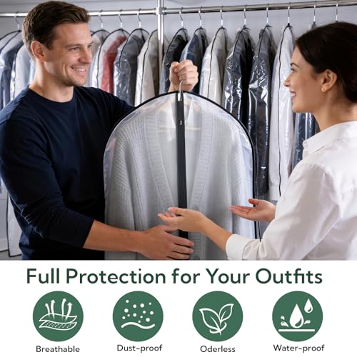24 Pack Garment Bags for Hanging Clothes, 40" Clear PEVA Garment Bags with Zipper, Dustproof Clothes Covers for Suits, Shirts, Jackets and Dresses, Reusable Hanging Garment Bags for Closet Storage