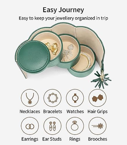 VLANDO Travel Jewelry Organizer, 3 Tier Roll Up Design, Hard Shell Storage | Stepped Sections Compartments Keep Jewelry Visible, Soft Lining Protect Pieces, Snap Closure, Travel Gift for Women Girl