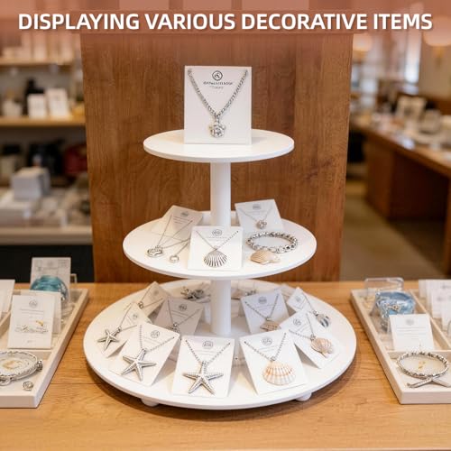 Weselljars 3-Tier Wooden Cupcake Stand:14in White Round Tiered Cake Stand,Dessert Display Stand for 33 Cupcakes,Easy to Assemble and with Instruction,Cupcake Tower for Wedding/Party/Birthday/Decor