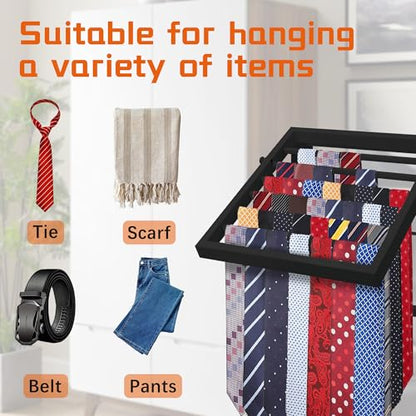 Tie Rack Wall Mounted, Adjustable Angle Tie Organizer for 60 Ties & Scarves | Holds up to 60 Ties, 10 Angle Slots, Wall-Mounted Easy Installation, Long-Lasting Design