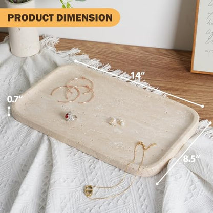 Travertine Vanity Tray, Stone Bathroom Tray for Countertop, 14'' Marble Decorative Dresser Trays, Large Serving Trays for Kitchen Counter, Storage for Kitchen Sink, Perfume, Jewelry Holder