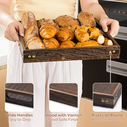 Serving Tray with Handles,Wood Decorative Tray,Square Large Serving Platter | 12.75"Wood Tray for Living Room,Modern Coffee Table Tray | Candle Holder Tray,Ottoman tray for Bed,Kitchen,Bathroom,Breakfast