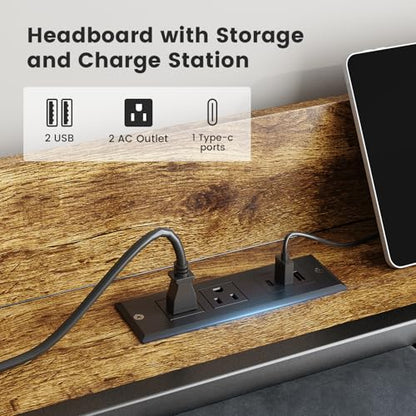 Liians Queen Size Bed Frame with USB Charging Station and Smart LED Lights