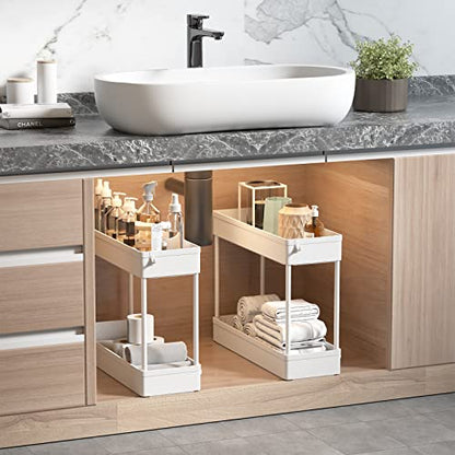 SOLEJAZZ Slim Rolling Storage Cart Skinny Bathroom Organizer, 4 Tier, White | Thin utility cart with wheels for bathroom, laundry room, bedside, kitchen, dorm, office, next to fridge, small narrow places