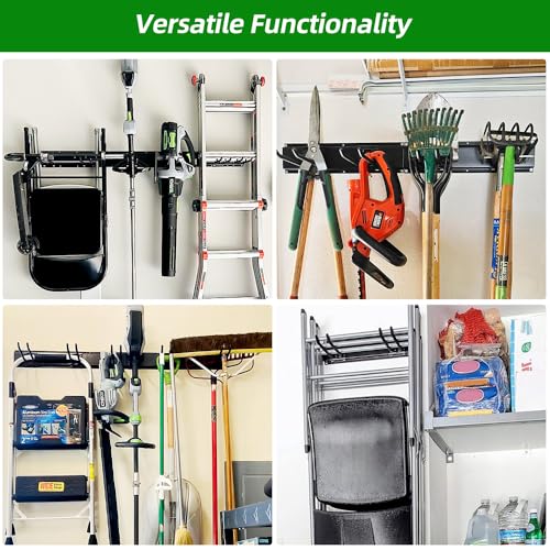 PIYILO Garage Wall Organizer, 48 inches Adjustable Garden Tool Organizer | Heavy-duty Alloy Steel, 360 LBS Load, Wear & Tear Resistant, Soft Anti-Scratch Hook Sleeves, For Lawn, Yard & Shed Storage