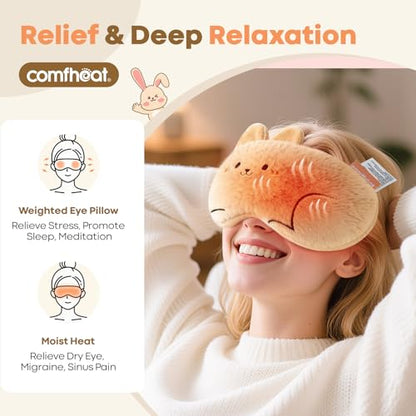 Lavender Eye Pillow for Relaxation, Yoga, Meditation | Microwavable Moist Heat Eye Compress Mask Pillow with Washable Plush Cover for Spa, Sleeping, Migraine Relief, Cute Rabbit