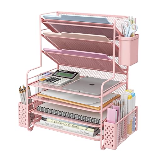 7 Tier Desk File Organizer, Letter Tray Paper Orga... (7 Tier Pink | Metal)