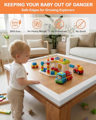 Corner Protector Baby, Pre-Taped 16.5FT Edge Guard for Furniture Safety | 0.4" Thick, 4" Wide Fireplace Baby Proofing, Soft Rubber Foam Padding Bed Cabinet Desk Edge Cushion Bumper, White-Grey
