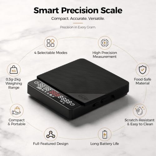 Espresso Coffee Scale with Timer, 2kg/0.1g High Pr... (Deep Black)