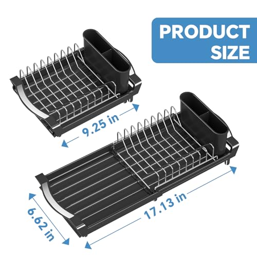 Small Dish Drying Rack, Compact Expandable Dish Ra... (Black | Plastic)
