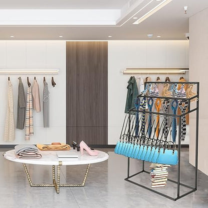 Floor Mounted Metal Belt Hanger Scarf Rack for Retail (100X40X150CM) | Men Closet Display Stand Ties Shawls Purse Shelf Painted Surface Stable Frame Multi-purpose Non-slip MovableStorage Rack