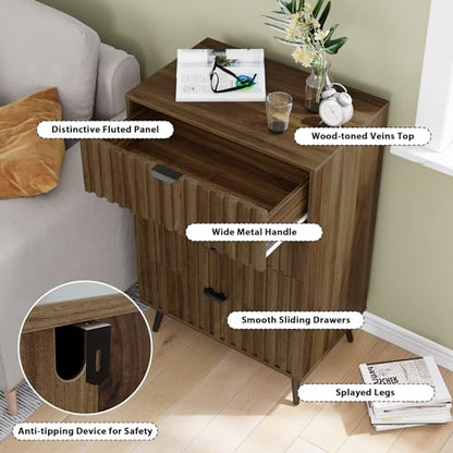 Walnut Fluted 4 Drawers Dresser for Bedroom, Chest of Drawers with Metal Wide Handle, Wooden Dresser for Closet, Bedroom, Living Room, 23.6" x 14.9"D x 30.7" H