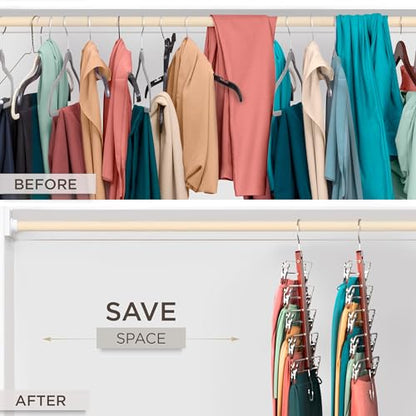 Skirt Hangers Space Saving with Clips - 2 Pack - European Beechwood 5-Tier Hanger for Shorts, Skirts, and Pants - Closet Organizer and Storage Solution for Women with 360° Swivel Hook