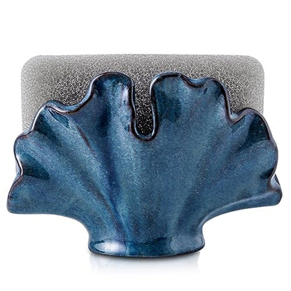 Ceramic Sponge Holder,Sponge Holder for Kitchen Sink,Compact Sink Caddy Organizer-Scouring Pad and Dish Sponge Holders,Farmhouse Kitchens Decor Cute Kitchen Gadgets Accessories(Blue)