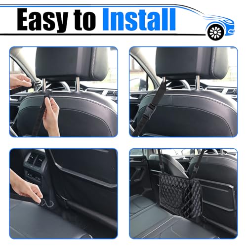 Car Purse Holder Between Seats, Leather Front Seat Car Organizer | Large Capacity Car Net Pocket Handbag Holder, Backseat Barrier Storage Bag Fits for Car, Truck, SUV, Purse Holder for Car