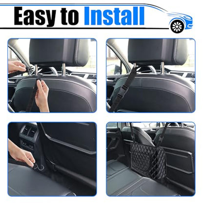 Car Purse Holder Between Seats, Leather Front Seat Car Organizer | Large Capacity Car Net Pocket Handbag Holder, Backseat Barrier Storage Bag Fits for Car, Truck, SUV, Purse Holder for Car